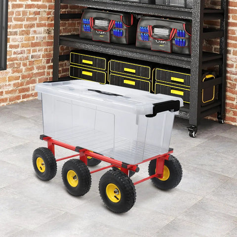 All Terrain Dolly 1200 Lbs Six Wheel Platform Cart With Pneumatic Tires Red For Heavy Loads Moving Furniture Equipment Outdoors Indoors Workhorse Steel Frame Perfect For Workshops And Garages Moving Heavy Objects Safely On All Terrains, red six-wheel dolly