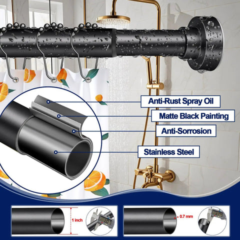 No Drill Tension Shower Curtain Rod 34 To 82 Inches, Non Slip And Rust Proof Stainless Steel, Easy Tool Free Install