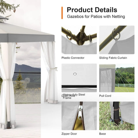 Patio Gazebo Tent 10x10 Outdoor Canopy Shelter With Removable Netting featuring curtain closure and steel frame