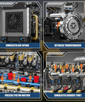Ultra Realistic Inline 4 Cylinder Diesel Engine Kit With Motor For Adults And Teens, featuring simulated air intake, turbocharger, pistons, exhaust details.