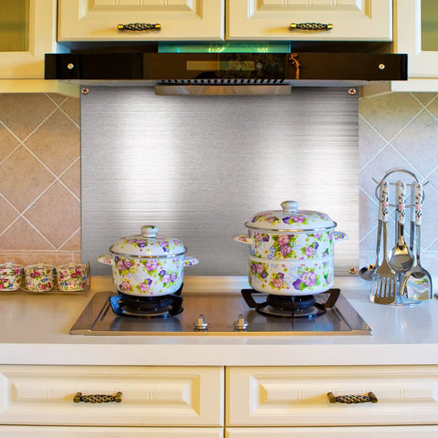 Modern kitchen with Stainless Steel Kitchen Backsplash Panels 24x30 Inch Reversible Metal Sheet With Pre Drilled Holes