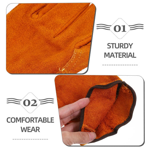 Close-up of Full Leather Short Welding Gloves For Men showing sturdy material and comfortable wear.