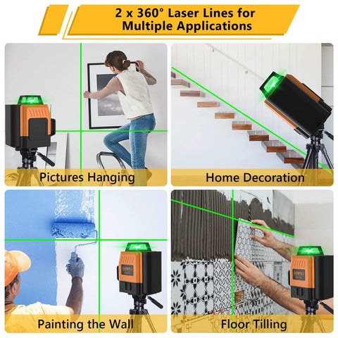 Self Leveling Alignment Laser Level For Construction With 8 Laser Lines And 360 Degree Horizontal And Vertical Beams, in use for various home applications
