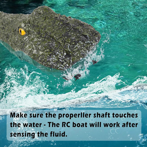 Alligator Head RC Boat With 2.4 GHz Remote Control cruising in water with vivid details, perfect prank outdoor fun toy.