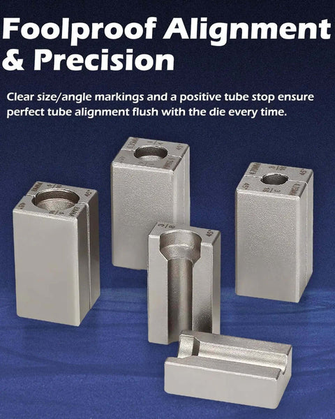 Brake Line Flaring Tool Kit 45 Degree Bubble And Double Flare Set blocks for tube alignment on blue background