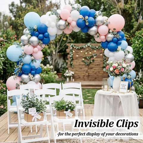 Colorful balloon arch at outdoor event secured with Clear 3.5 Inch Spring Clamps, Your Go-To Heavy Duty Transparent Clips for Balloon Arches