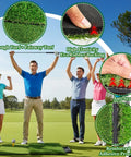Dual Turf Golf Practice Mat For Indoor And Outdoor Use High Elasticity Artificial Turf Surface For Realistic Fairway And Rough Lies Portable Swing Training Mat For Your Garage Simulator Chipping And Driving Practice shown on a golf course with people celebrating.