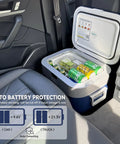 Go To Portable Car Refrigerator And Travel Cooler, 23 Quart (22 Liter) Compressor Freezer in car backseat, holding beverages