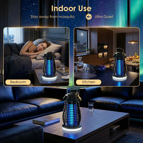 Cordless Bug Zapper Outdoor 4200V Electric Mosquito Zapper Fly Trap in bedroom and kitchen settings for indoor use