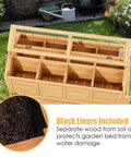 Ergonomic Elevated Garden Bed On Wheels With Cover And Storage Shelf For Backyard Patio Outdoor All In One Raised Planter Box Cart With Bed Liner Seed Starter Tray And Drainage Slits, top view showing compartments and black liners.