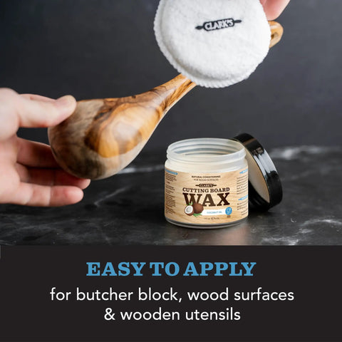 Cutting Board Care Kit With Coconut Oil For Wood Blocks And Countertops Includes Butcher Block Oil And Wax on wooden spoon with pad