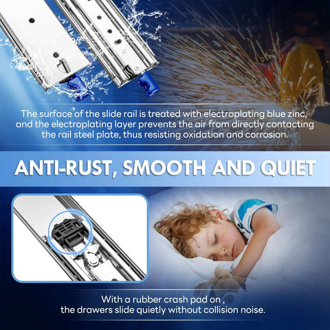 Beefy Heavy Duty Locking Drawer Slides With 390 Lb Load Capacity, anti-rust, smooth and quiet operation, electroplating zinc coating