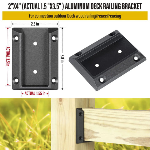 Eight Pack ADC-12 Aluminum Deck Railing Brackets For 2x4 Posts To Handrail Connection Black Finish Built Tough Weatherproof Rustproof Easy Install Outdoor Deck Railing Connectors