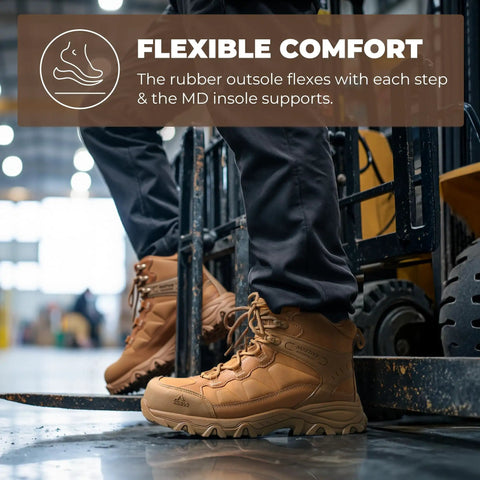 Men's Waterproof Steel Toe Work Boots With Slip Resistant Outsole For Industrial Jobs Paladin Steel Toe Durable Construction Water Resistant Suede Upper ASTM F2413 18 Safety Rating Coyote Color Size 9