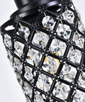 Close-up of 4 Light Linear Pendant Chandelier For Kitchen Island With K9 Crystal And Black Grid Shade Adjustable Height Dining Room Light Fixture Modern Black Pendant Lighting Over Table And Island