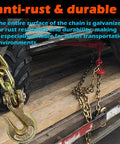 Heavy Duty Tow Chain Tie Down 3 By 8 Inch By 10 Foot G70 Binder Chain with Hooks securing cargo on flatbed