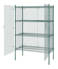 Built Tough Green Epoxy Wire Mesh Security Cage Kit With Heavy Duty NSF Listing For Commercial Walk Ins And Restaurants, 24 By 48 By 74 Inches open shelf view with door.
