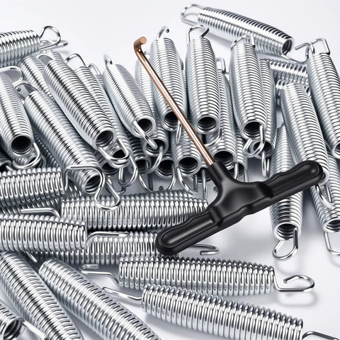 Heavy Duty Trampoline Spring Replacement Kit With 72 Piece Set Galvanized Steel Springs And T Hook Puller Tool For Easy Replacement Fits Most Trampolines Comes With Gloves.