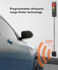 Advanced Garage Parking Aid With LED Light And Color Changing Distance Indicator Parking Sensor With Beep Alerts And Stop Light For Safe In Garage Parking No Hassle wall-mounted garage parking sensor with red yellow green LEDs and sound alert