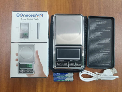 Pocket Scale Digital Jewelry Scale 500g 0.01g Accuracy USB Rechargeable Handy Mini Gram Scale for Gold, Coins, Coffee, Spices, Herbs, Pills Leather Case Batteries Included