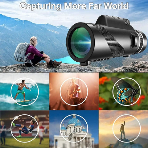 80x100 High Power Monocular Telescope With Smartphone Adapter For Grownups High Definition Clear View For Wildlife Bird Watching Travel Camping And Hiking Ideal For Outdoors Black on mountain view