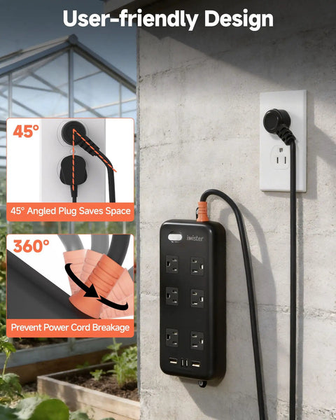 Outdoor Waterproof Power Strip IPX6 With Six Outlets And Four USB Ports 6 Ft Extension Cord Wall Mountable 13A 1625W Anti Electric Shock