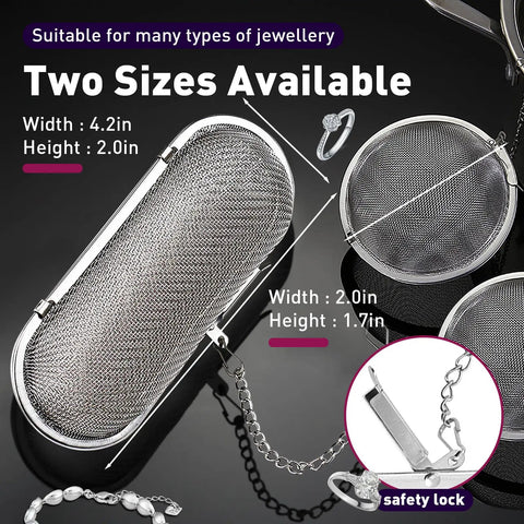 Rock Solid Stainless Steel Parts Washer Basket 3 Pack For Ultrasonic Jewelry And Machinist Parts Cleaner with two sizes, 4.2x2in and 2.0x1.7in.