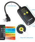 Outdoor String Light Dimmer Plug 560W With Daily Timer And Memory, IP65 Waterproof Plug shown with 8-inch power cable and features