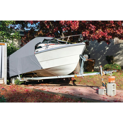 Boat covered with Heavy Duty Camping Tarp 8x10 Feet Weatherproof Shelter For Outdoors, Thick 4 Mil Tear Resistant Tarp