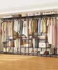 Extra Large Industrial Pipe Clothing Rack With Shelves And Hanging Rods, Portable Freestanding Closet Organizer displayed in a room