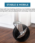 4 Inch Caster Roller Wheels Replacement Set Of Four For HCD Shelving Unit Black, close-up of locking caster installed on floor