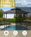 8 Ft By 5 Ft Outdoor Grill Gazebo Canopy For Outdoor Cooking Waterproof 2 Tier BBQ Shelter For Patio And Backyard Grey Spacious 576 Square Inch Cooking And Prep Space Keeps Your Grill Protected From Sun And Rain