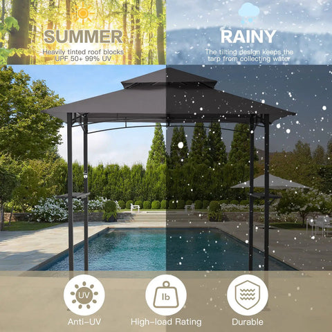 8 Ft By 5 Ft Outdoor Grill Gazebo Canopy For Outdoor Cooking Waterproof 2 Tier BBQ Shelter For Patio And Backyard Grey Spacious 576 Square Inch Cooking And Prep Space Keeps Your Grill Protected From Sun And Rain