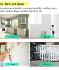 Wide applications of Heavy Duty Flip Gate Latches For Barn Doors And Garden Gates 90 And 180 Degree Anti Rust Hasps shown in use on furniture, door, drawer, and fence.