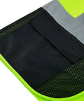 Stay Dead Visible On The Job With This Class 2 Hi Vis Safety Vest Breathable Lime Black Mesh Work Gear Zip Front showing mic tab and reflective strips.