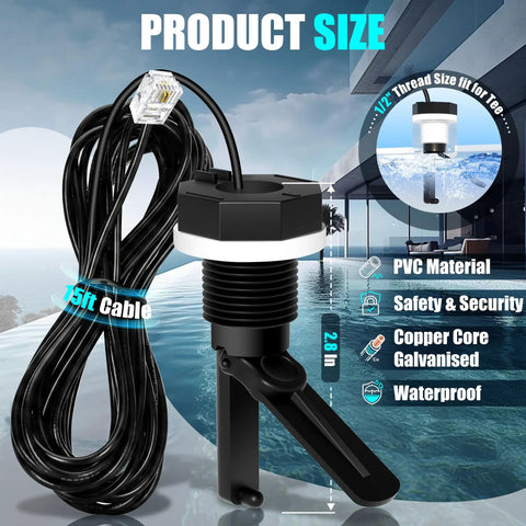 Flow Switch Replacement For Hayward Salt Systems And Salt Cells With 15 Ft Cable Compatible With GLX-FLO-RP, GLX-FLO-HP, And OPT-FS