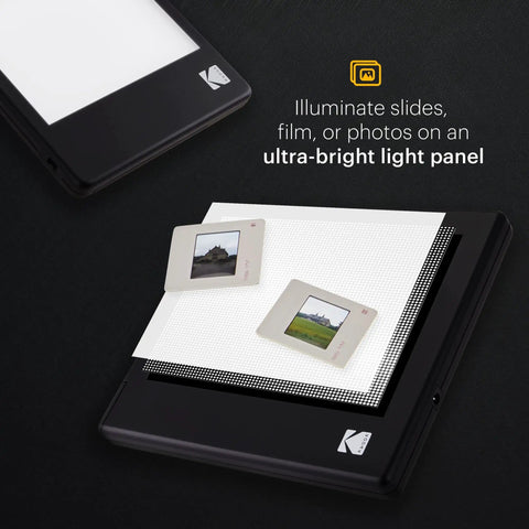 LED Light Box 5x4 Inches For Negatives, Slides And Films, Glare Free Illuminated Viewing Panel with slides on top