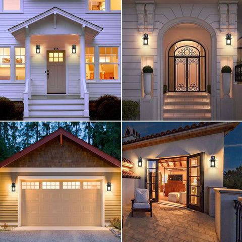 Motion Sensor Outdoor Wall Lights With Dusk To Dawn Sensor, Matte Black Exterior Lanterns on entryways and garage