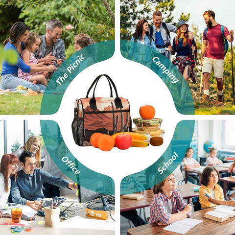 Insulated Lunch Bag For Adults And Kids With Desert Landscape Print for picnic, camping, office, and school settings.
