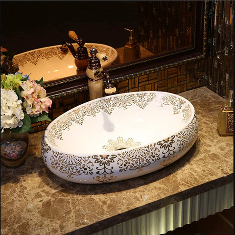 Slick Oval Ceramic Bathroom Sink For Countertop Vanity Rock Solid Above Counter Style With Pop Up Drain No Overflow Easy Setup Knockout Look For Small Half Baths And Daily Home Refreshers on marble countertop with elegant design.