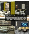 Heavy Duty Soundproof Wedge Foam Wall Panels For Home Studio Acoustic Treatments Peel And Stick in various room settings.