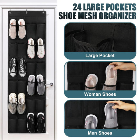 Heavy Duty Over The Door Shoe Organizer With 24 Spacious Pockets And Reinforced Seams For Closet Storage Holds Up To 40 Pounds with shoes