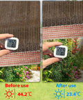 Six By Eight Feet Shade Cloth With Grommets, 90 Percent UV Blocking Mesh Tarp for Pergola Shade, showing temperature change in garden