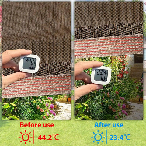 Six By Eight Feet Shade Cloth With Grommets, 90 Percent UV Blocking Mesh Tarp for Pergola Shade, showing temperature change in garden
