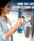 Woman using Stainless Steel Cleaner And Polish 10oz Cleans Polishes And Protects Kitchen Appliances Like Refrigerators Sinks Ovens And Grills