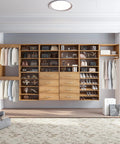 Top Shelf Wall Mounted Wood Closet Organizer With Double Hanging Rods And Flexible Diy Build For Keeping Your Duds Tidy, modular wooden unit with drawers and double rods.