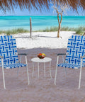 Set Of 2 Portable Folding Lawn Chairs For Patio Or Beach Use, Webbed Seats With Higher Backrests on sandy beach
