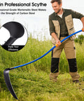 Man using 20 Inch Sickle Tool with Curved Stainless Steel Pole and Adjustable Dual Hand Grip to clear field.