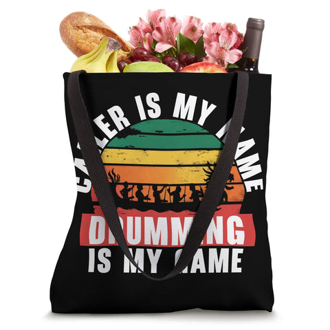 Dragon Boat Paddler Tote Bag filled with groceries, drinks, and flowers, featuring a colorful graphic and text design.