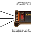 Enclosed AC DC Power Relay With Protection And Debounce Screw Terminals 120V Trigger Input For No Fuss Plug And Play Control Of Any AC DC Device Rugged High Current Dry Contact Output with connection diagram.